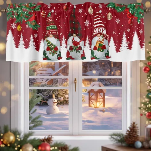 Miniatura 11 de Cortina de cenefas de granja para cocina, cafetería, moderna cenefa de ventana a cuadros rojos y blancos, cortinas cortas de 42 x 12 pulgadas