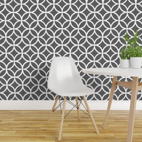 Miniatura 3 de Spoonflower Muestra de papel tapiz extraíble - Gris carbón Diamantes geométricos Círculos blancos Diamante Papel pintado prepegado personalizado