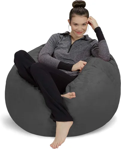 Miniatura 20 de Sofa Sack Funda para silla puff solamente, sin relleno, cómoda funda de repuesto para silla redonda, 5 pies, color carbón Carbón - Solo funda