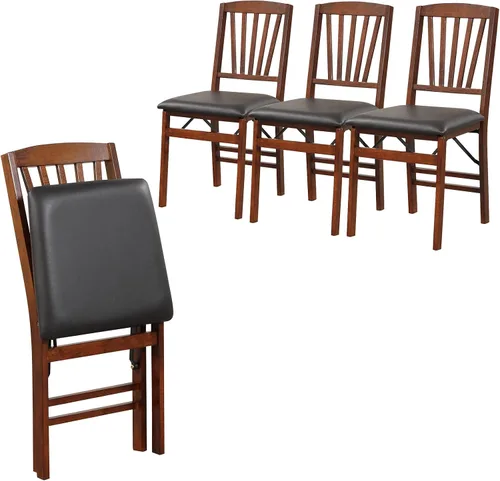 Miniatura 15 de Giantex Juego de 2 sillas de comedor plegables de madera negra con asiento acolchado, marco de madera maciza, carga máxima de 400 libras, sin