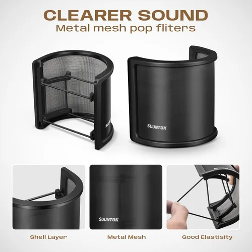 Miniatura 4 de SUUNTOK Filtro Pop de micrófono de alto rendimiento mejorado, filtro Pop ideal para sesiones de grabación de micrófono y transmisión