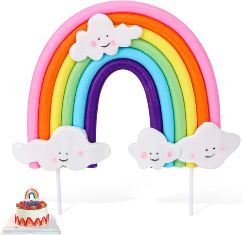 Decoración de pastel de arco iris de cerámica suave, suministros de decoración de pasteles coloridos con temática de arco iris para fiesta de Nube