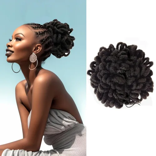Miniatura 10 de DreadLocks Chignons Afro High Puff Cola de Caballo con Cordón Moño de Cabello Postizos Faux Locs Chignons con Clip Cola de Caballo para Mujeres