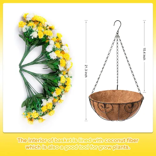 Miniatura 3 de Cesta de flores artificiales colgantes para decoración de primavera al aire libre, flores falsas de seda resistentes a los rayos UV, margaritas