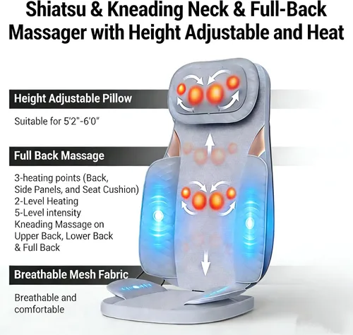 Miniatura 2 de Silla de masaje Shiatsu con calor, respaldo completo Shiatsu y rodamiento, cómoda almohadilla de masaje para aliviar el estrés, regalo para ella/él