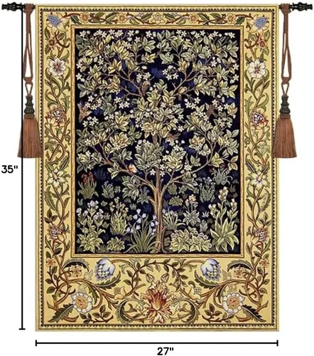 Aubelin Tapiz pequeño azul William Morris árbol de la vida, tapiz de arte fino para colgar en la pared, tamaño 35 x 27 pulgadas