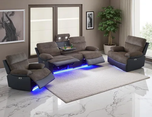 Miniatura 71 de Juego de Sofá Reclinable Eléctrico, Juego de Sofá y Sillón Reclinable de Cuero Negro, Juegos de Muebles de Sala de Estar, Sofá de Dos Plazas