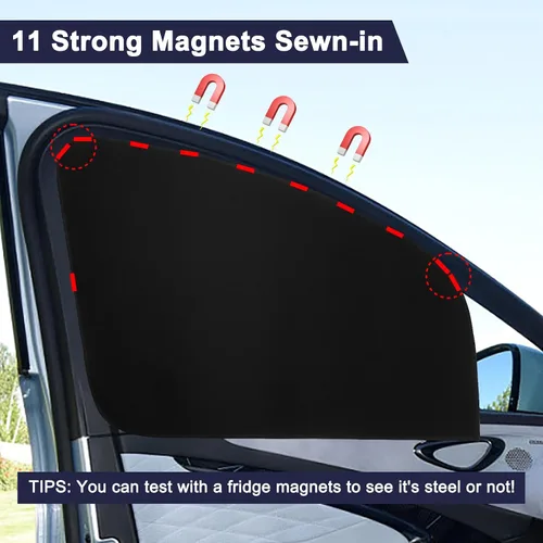 Miniatura 2 de Ovege Parasol Magnético para Ventana Lateral de Automóvil Cortina Magnética de Succión Ante － Asiento Delantero 2 unidades Negro-Suedette
