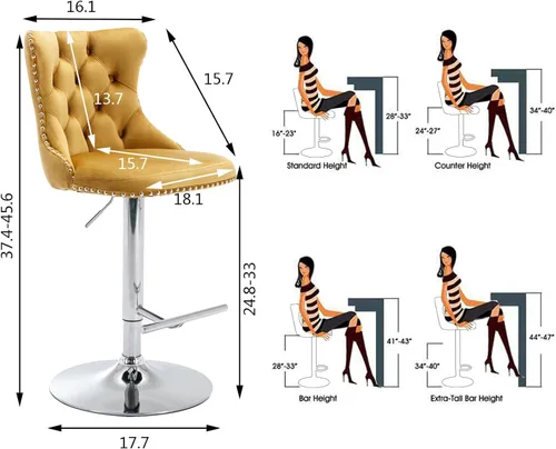 Miniatura 164 de Aoowow Juego de 2 taburetes de bar giratorios, taburetes de bar ajustables con respaldo de terciopelo copetudo, sillas de bar modernas tapizadas