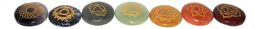 Miniatura 5 de Jet 7 Chakra Reiki Set Grabado Redondo para Curar Chakra Equilibrio Meditación, Vibraciones Positivas