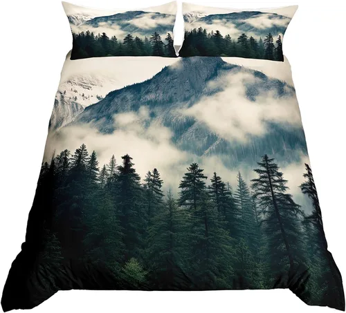 Erosebridal National Park - Juego de ropa de cama con diseño de montaña ahumada, funda de edredón de árboles brumosos para niños, niñas y adultos,