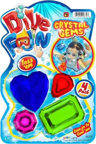 JA-RU Dive Fun - Juguetes de buceo con gemas de cristal (1 paquete de 4 gemas) Juguetes de playa, baño y piscina para niños, niñas y niños.