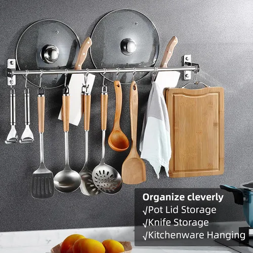 Miniatura 6 de ASkinds Estante colgante para utensilios de acero inoxidable para colgar en la pared, soporte para tapa de olla, organizador de almacenamiento