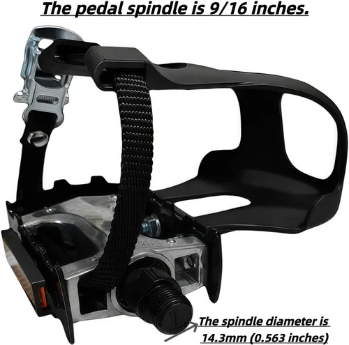 Miniatura 2 de YBEKI Pedales de bicicleta de spinning de grado profesional con clips para los dedos y correas ajustables 4D - Eje de aleación de 9/16