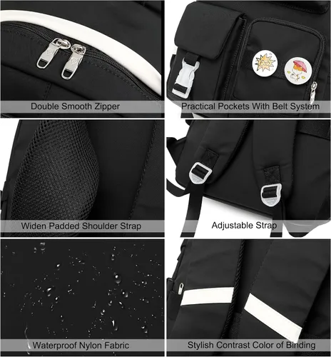 Miniatura 5 de Hidds Mochilas para laptop de 15.6 pulgadas, mochila escolar universitaria para niñas y mujeres, bonita bolsa de libros para escuela primaria Negro