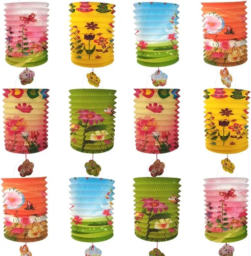 Paquete de 12 linternas de papel colgantes japonesas chinas, coloridas linternas de flores asiáticas chinas, pantallas de lámparas, decoración de