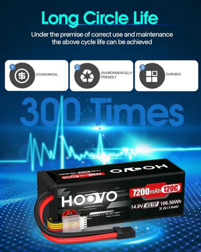 Miniatura 6 de HOOVO 4S Lipo Battery 14.8V 120C 7200mAh RC Car Batteries Estuche rígido con enchufe TR compatible con escala 1/8 y 1/10 RC Car Buggy Truck Slash