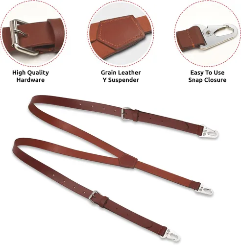 Miniatura 3 de Liguero de cuero genuino para hombre Tirantes de cuero con diseño en Y Regalos de padrinos de boda Liguero ajustable con ganchos Tirantes