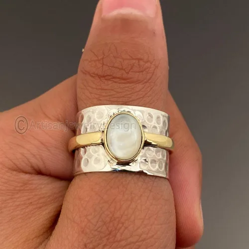 Miniatura 4 de Rainbow Moonstone Ring, 925 Silver Ring, Handmade Ring Women, Spinner Silver Ring, Bohemian Spinner Ring, Fidget Spinner Ring, Minimalist Spinner