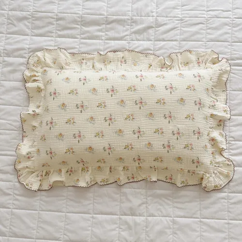 Miniatura 33 de BuLuTu Funda de almohada de algodón para niños pequeños, tamaño estándar, estampado de flores de Galsang, suave funda de almohada de viaje con borde