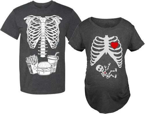 Divertidos disfraces de maternidad de Halloween para parejas, juego de camiseta a juego con diseño de hamburguesa y patatas fritas