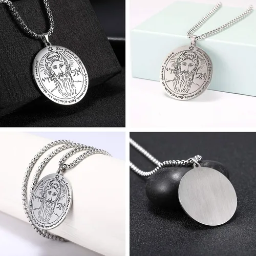 Miniatura 4 de Collar con colgante de acero inoxidable para el primer pentáculo del sol, sello de Salomón, dije redondo de cadena ancha, joyería de talismán