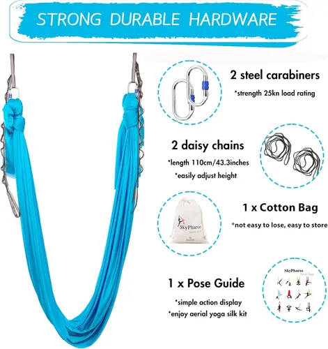 Miniatura 2 de Juego de columpio de yoga de seda aérea de 5.5 yardas - Kit de hamaca de yoga aérea antigravedad volador para fitness, tela de tricot de nailon