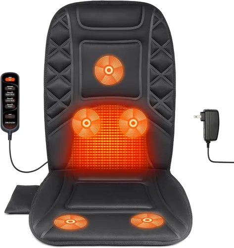 CARSHION Masajeador de espalda con calor, funda de asiento con calefacción con 5 nodos de masaje vibratorios, almohadilla para silla para aliviar el