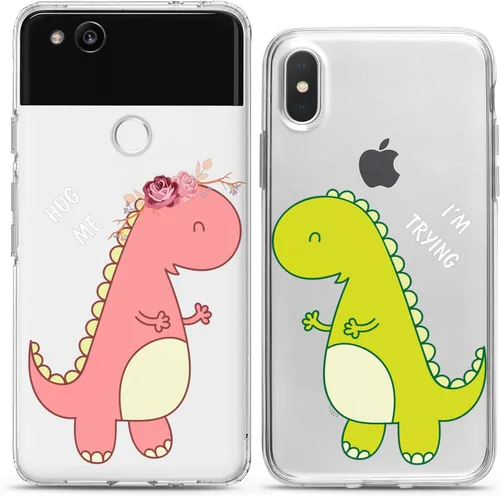 Miniatura 10 de Fundas a juego para parejas compatibles con Google Pixel 7 6a Pro 5 XL 5a 4a 5G 2 XL 3 XL 3a XL 4 regalo transparente lindo dinosaurio divertido