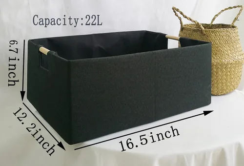 Miniatura 2 de Contenedor de almacenamiento para estantes, cestas rectangulares de armario, caja plegable con asas, cajas de almacenamiento negras para hogar, Negro