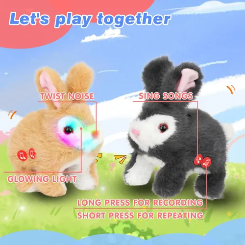 Miniatura 5 de Hopearl Juguete electrónico interactivo de conejo de peluche LED Hopping Rabbit Repeat What You Said para mascotas, juguete animado que canta, habla