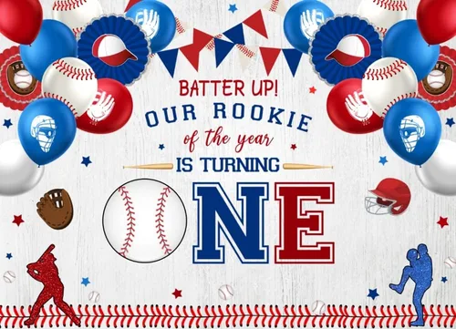Mocsicka Telón de fondo de béisbol para el primer cumpleaños para niño con texto en inglés "My Rookie Year", decoración de fiesta de béisbol novato