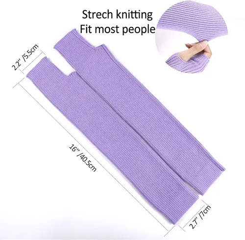 Miniatura 48 de Facecozy Calentadores de brazos para mujer, mezcla de lana de cachemira, guantes largos sin dedos para mujer, guantes para clima frío con agujero