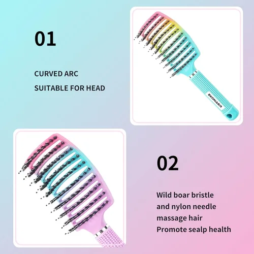 Miniatura 5 de 2 unidades de cepillo desenredante que elimina los nudos sin dolor, añade brillo y suaviza el cabello, cepillo desenredante de cerdas de jabalí