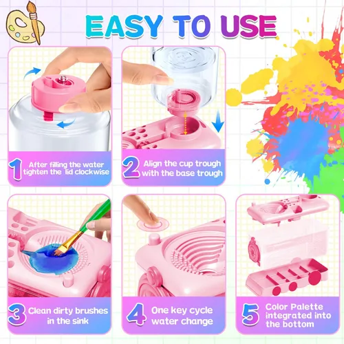 Miniatura 4 de Herramienta limpiadora de pinceles de pintura con bandeja de pintura, suministros de pintura, circulación de agua y soporte para pinceles