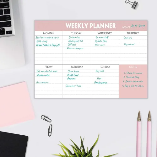 Miniatura 5 de Bloc de planificación semanal: bloc de lista de tareas pendientes con horario diario y calendario, 52 hojas, papel de 3.53 oz/m², bloc de notas