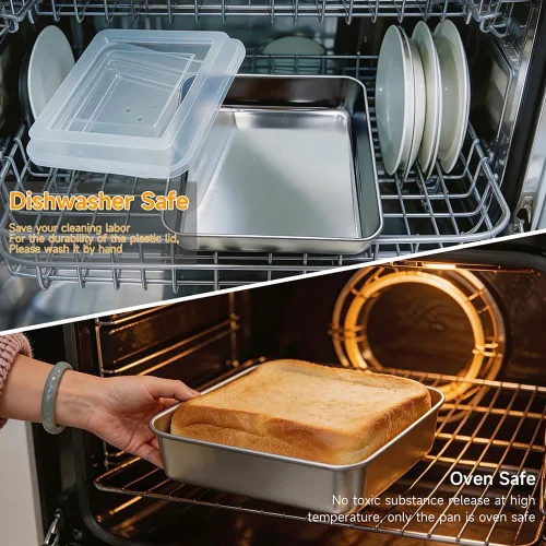 Miniatura 5 de Juego de moldes cuadrados de acero inoxidable de 6 x 6 pulgadas con tapa para hornear lasaña, con tapa para pasteles, brownies, galletas, horno apto