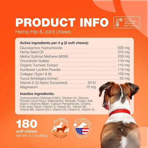 Miniatura 7 de Glucosamina para perros - Suplemento articular para perros - Glucosamina condroitina - 180 masticables para la movilidad para el cuidado