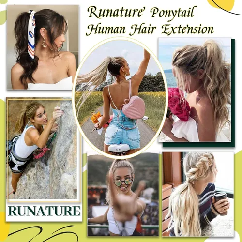 Miniatura 9 de RUNATURE - Extensión de cola de caballo de cabello humano con pinzas y cinta mágica, extensiones de cabello corto lacio y grueso, color castaño, 12