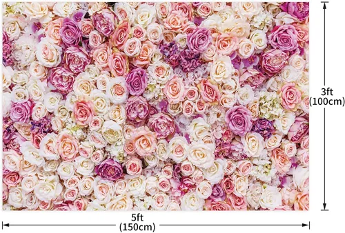 Miniatura 3 de Telón de fondo floral rosa de 5 x 3 pies, fondo de fotografía de flores rosas rosas para exteriores, telón de fondo para baby shower, boda, fiesta