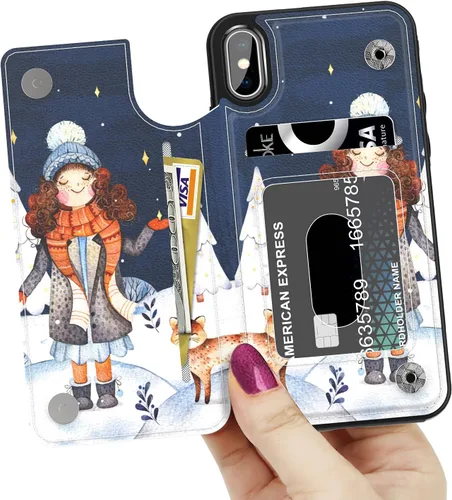 Miniatura 2 de LETO Funda para iPhone X, funda para iPhone Xs, funda de piel tipo cartera con diseños de moda para niñas y mujeres, funda tipo folio con ranuras