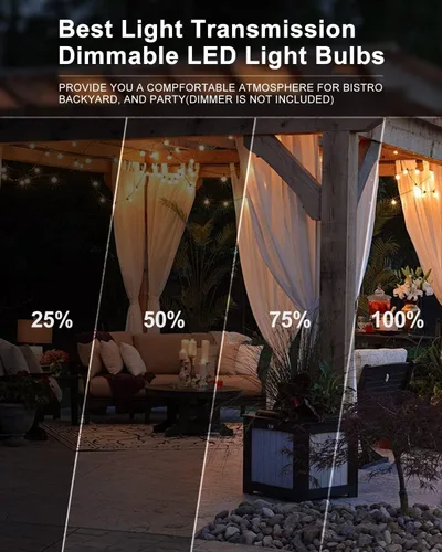 Miniatura 8 de Lightdot Luces LED para Patio de Exterior de 200 Pies (2 x 100 Pies), Luces de Cadena LED con Certificación ETL con Bombillas Edison Vintage
