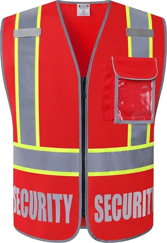 Miniatura 7 de Chaleco de Seguridad para Hombres y Mujeres Chaleco de Seguridad Reflectante con 5 Bolsillos y Cremallera Frontal Chaleco de Malla de Alta Negro
