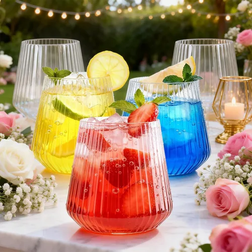 Miniatura 2 de BESTSTAR 36 Piezas Copas de Vino de Plástico Transparente Acanalado de 12 onzas, Copas de Champán Desechables de Origami Onduladas, Elegantes Vasos