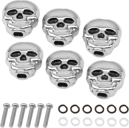 Miniatura 7 de 6 tapas de clavija de afinación de guitarra Yootones con forma de calavera, botón compatible con guitarra folk, eléctrica y acústica (negro)