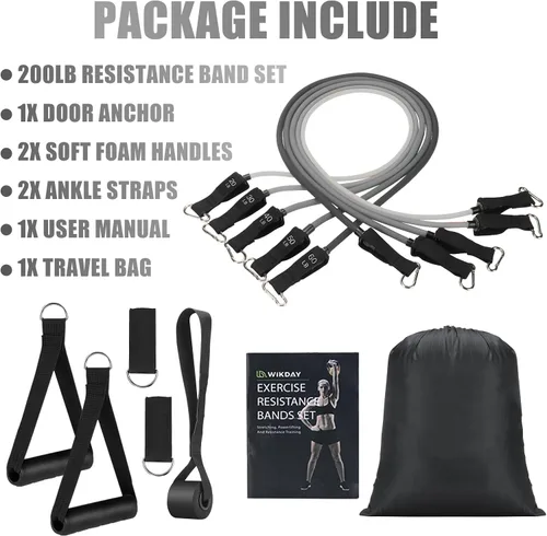Miniatura 3 de WIKDAY Exercise Resistance Bands with Handles for Working Out Workout Bands Set with Door Anchor for Physical Therapy, Yoga, Pilates