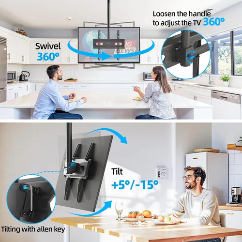 Miniatura 2 de USX STAR Soporte de techo para TV para televisores de 26-65 pulgadas, soporte de techo para TV con movimiento completo giratorio 360°, altura