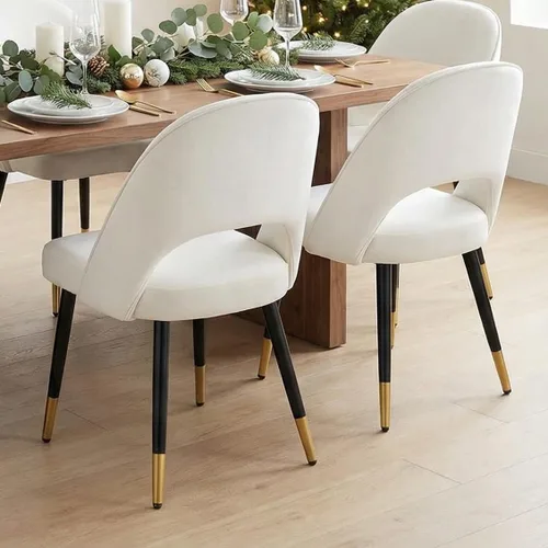 LukeAlon Juego de 2 sillas de comedor clásicas de terciopelo, sillas de cocina tapizadas con respaldo abierto con patas de metal, sillas laterales