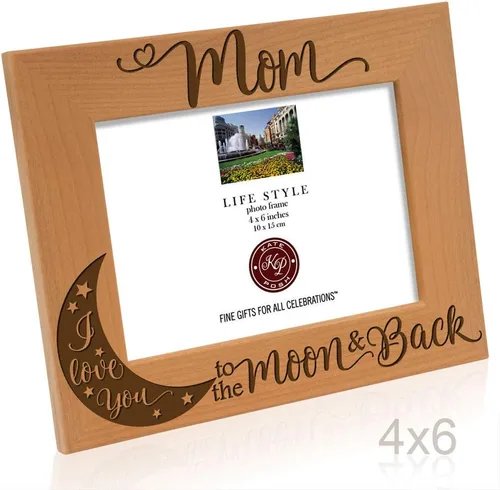 Miniatura 3 de KATE POSH - Marco de fotos de madera natural grabado con texto en inglés "Mom I Love You to The Moon and Back", "Best Mom Ever", madre de la novia