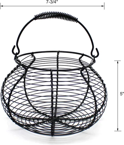 Miniatura 2 de CVHOMEDECO. Elegante cesta de huevo de alambre con asa de natación Primitives Vintage Gathering Basket. Negro